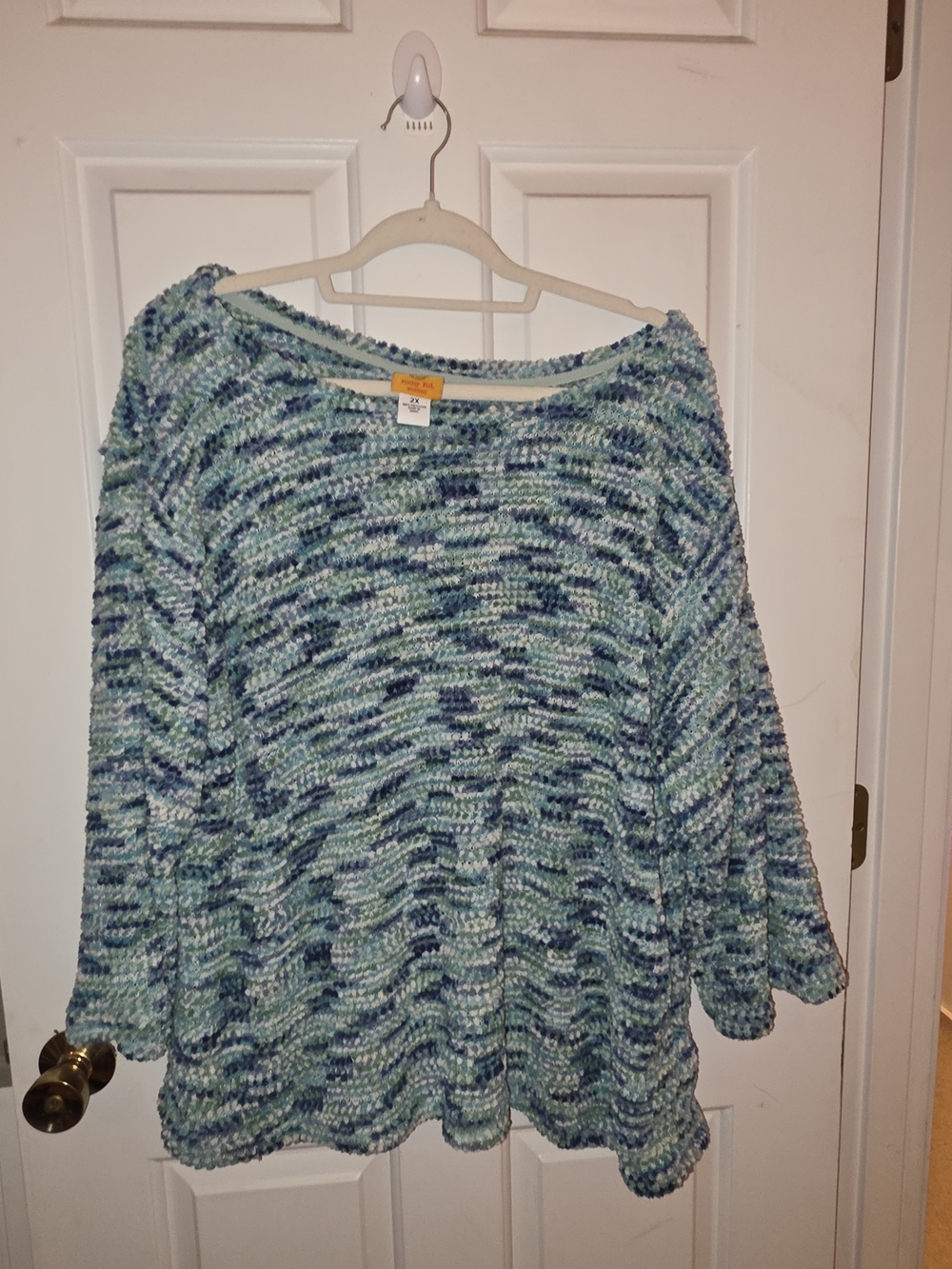 Ruby Rd. Blue Green Multi-Striped Scoop Neck Sweater